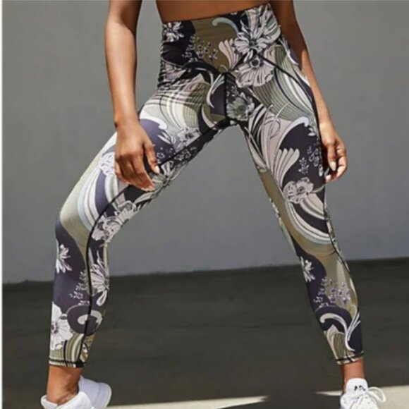 Free People Pants - Free People Movement Green, Black, and Pink Floral Patchwork Leggings